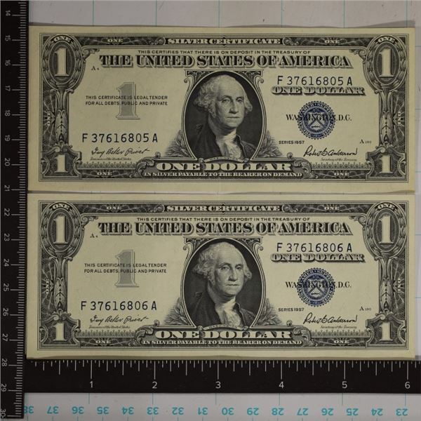 2-CRISP UNC US $1 SILVER CERTIFICATES BLUE SEALS