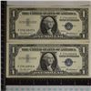 Image 1 : 2-CRISP UNC US $1 SILVER CERTIFICATES BLUE SEALS