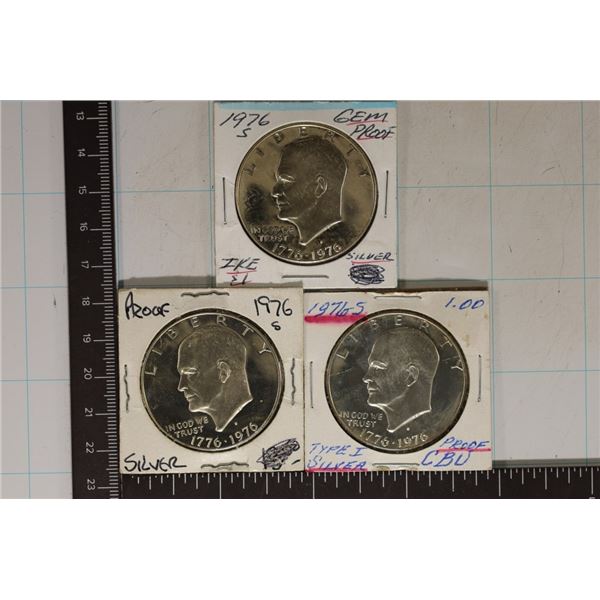3-1976-S BICENTENNIAL IKE SILVER DOLLARS, PROOF