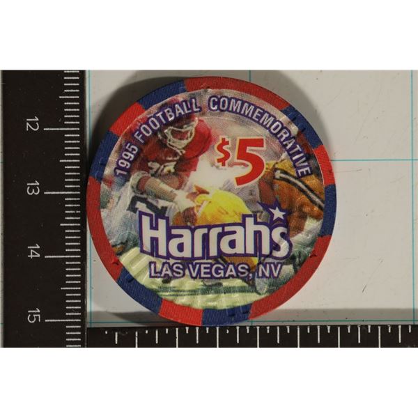 $5 HARRAHS CASINO CHIP 1995 FOOTBALL COMMEMORATIVE