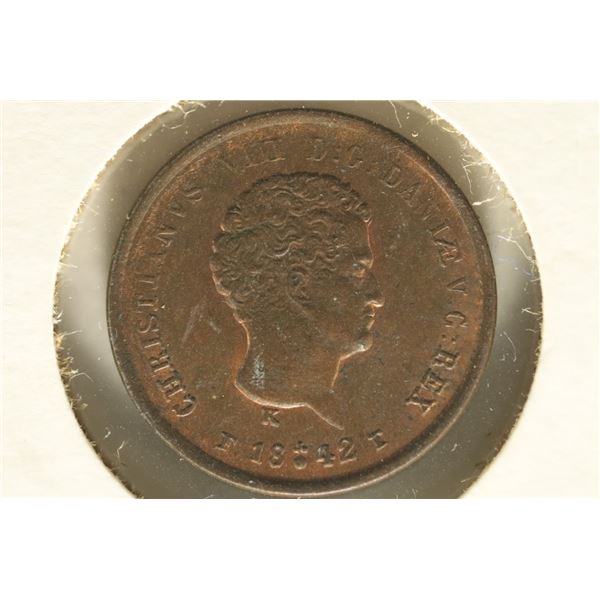 1842 DENMARK COPPER  1/5 SKILLING AU/UNC