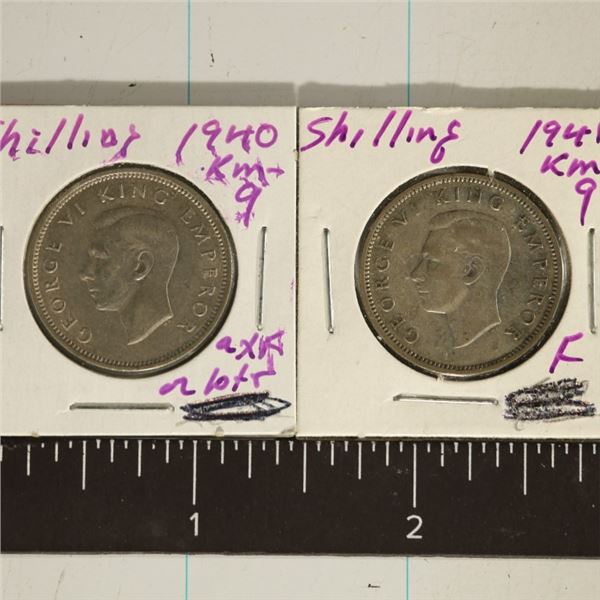 1940 & 1941 NEW ZEALAND SILVER 1 SHILLING COINS