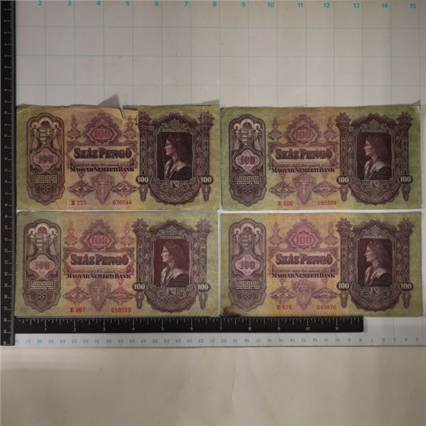 4-1930 MAGYAR NEMZETI BANK 100 PENGO BILLS, SOME