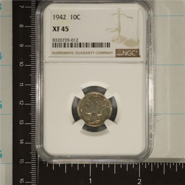 1942 SILVER MERCURY DIME NGC XF45