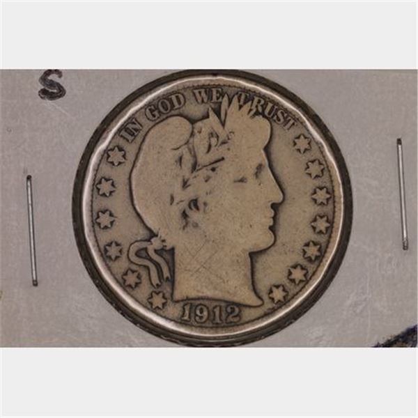 1912-S SILVER BARBER HALF DOLLAR VG SCRATCHED