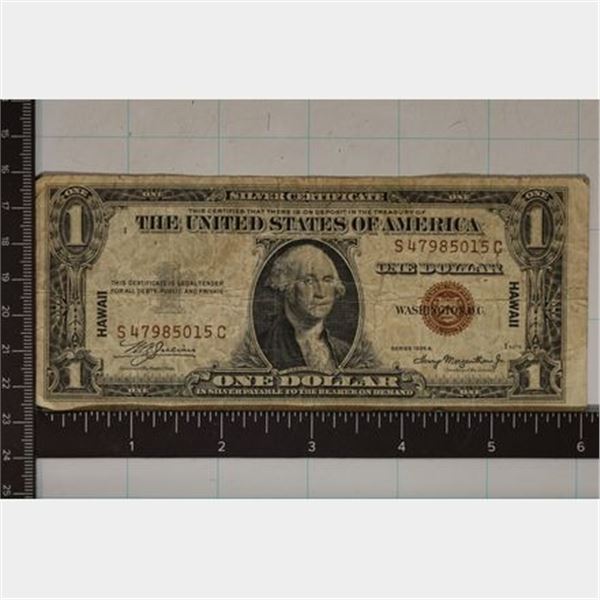 1935-A US $1 HAWAIIAN OVERPRINT SILVER CERTIFICATE