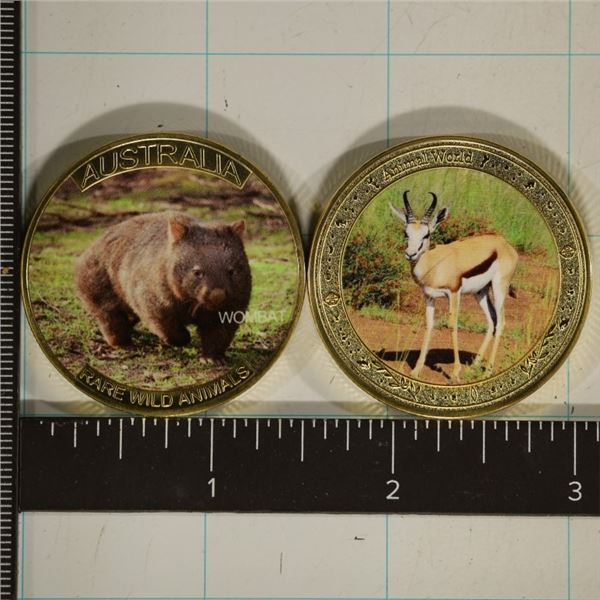 2 GOLD ELECTROPLATED WILD ANIMAL ROUNDS:  WOMBAT
