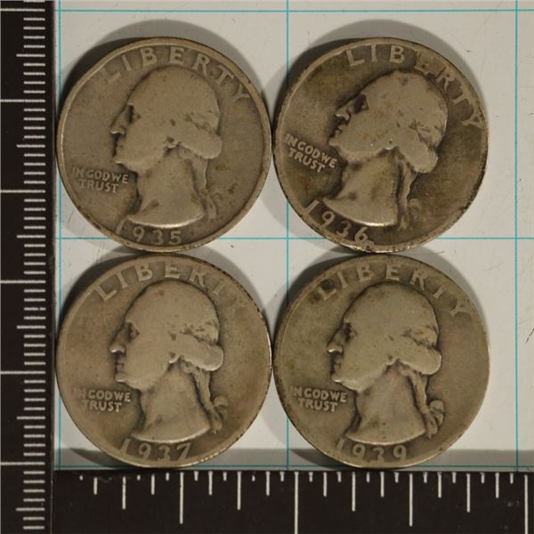 1935, 36, 37 & 1939 WASHINGTON SILVER QUARTERS