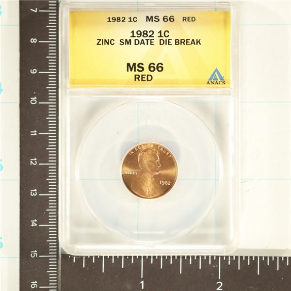 ERROR 1982 LINCOLN CENT ANACS MS66 ZINC SM DATE