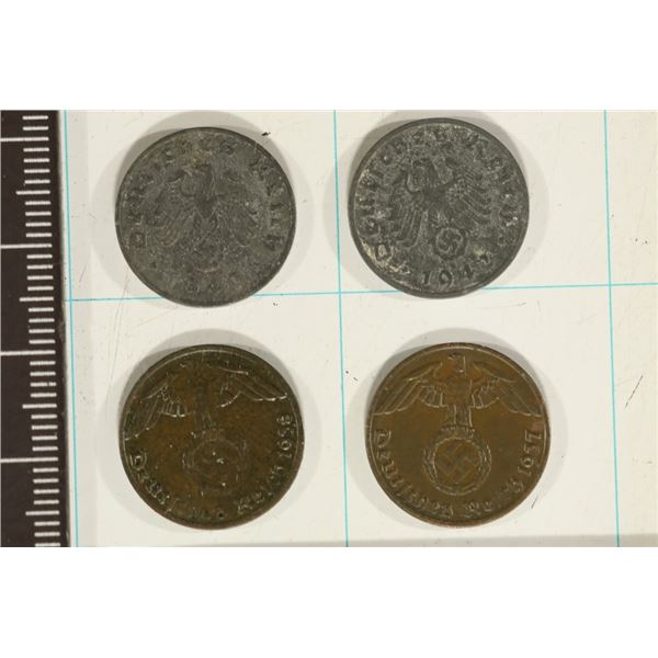 1937-A, 1938-A, 1940-J & 1942-E GERMAN 1 PFENNING