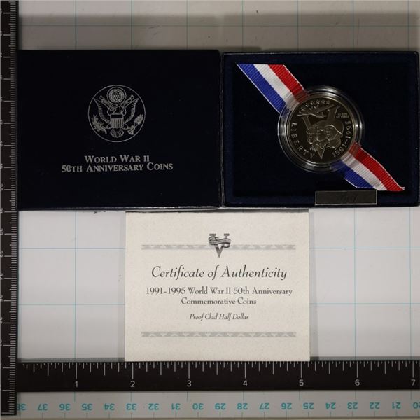 1995-P PF WWII US HALF DOLLAR WITH CERTIFICATE