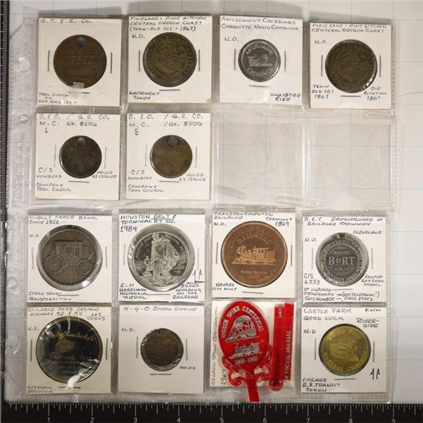 15 RAILROAD PIECES: TOKENS, STAMP ETC...: WELLS