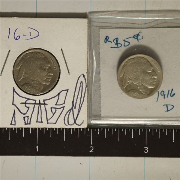 2 KEY DATE 1916-D FULL DATE BUFFALO NICKELS