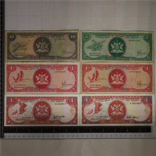 6-TRINIDAD & TOBAGO BILLS: 2-1964-$1, 2-1979-$1,