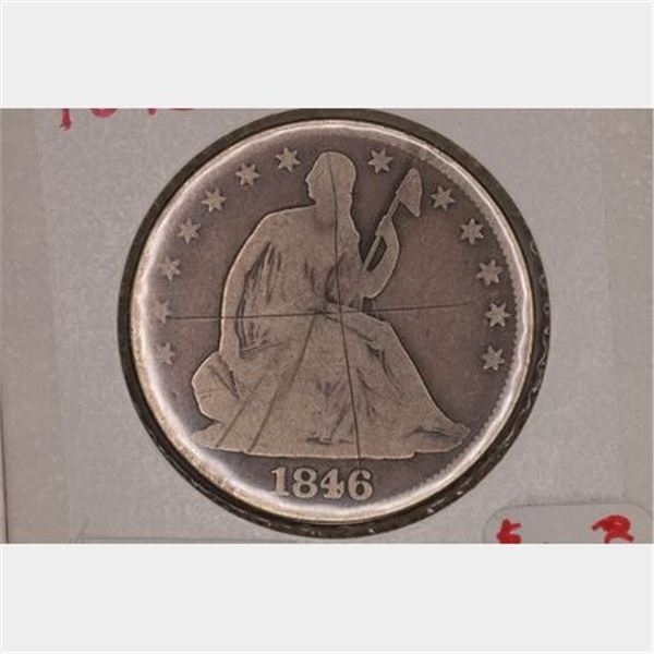 1846 SILVER SEATED LIBERTY HALF DOLLAR SCRATCHED