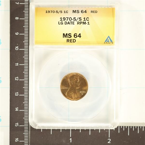 1970-S/S RPM-1 LG DATE LINCOLN CENT ANACS MS64
