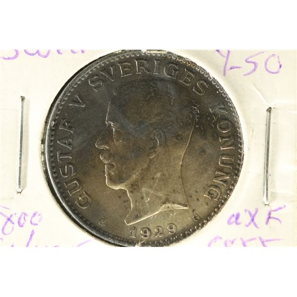 1929 SWEDEN SILVER 1 KRONA .1929 OZ. ASW