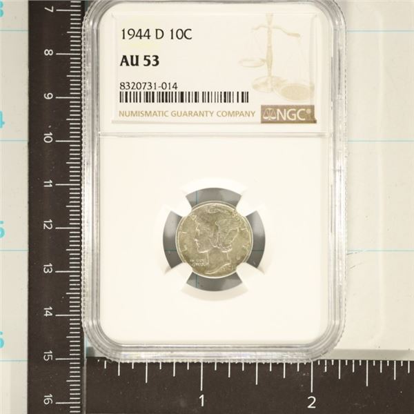 1944-D SILVER MERCURY DIME NGC AU53