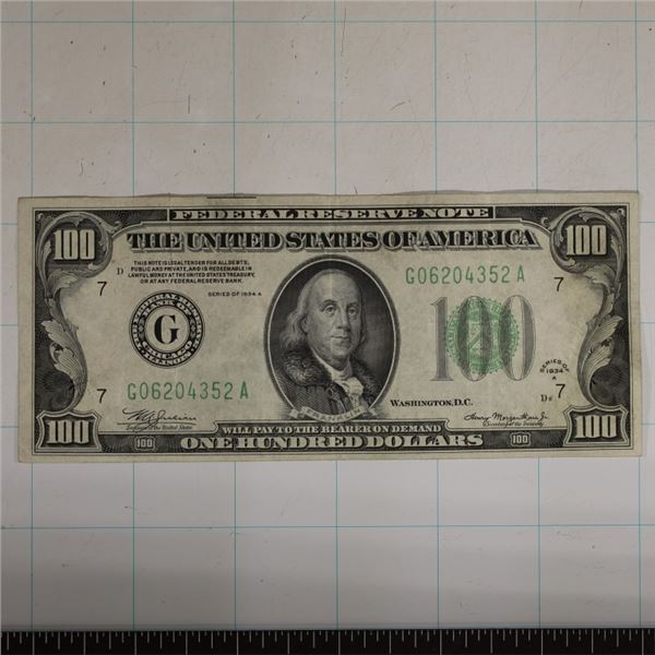1934-A US $100 GREEN SEAL NOTE GO6204352A