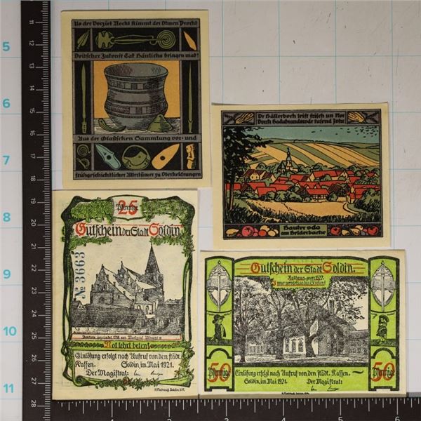 4-CU GERMAN NOTGELDS: 1-25 PFENNIG & 3-50