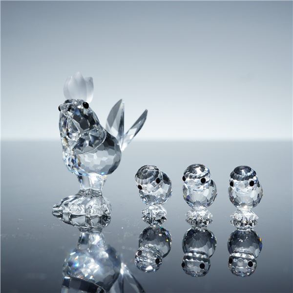 2pc Swarovski Barn Yard Friends Crystal Figurines, Rooster & Chicks