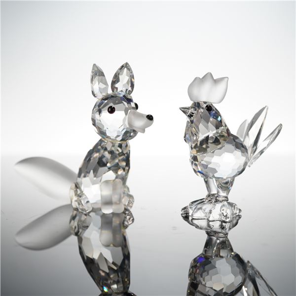 2pc Swarovski Crystal Figurines, Fox and Mini Cockerel