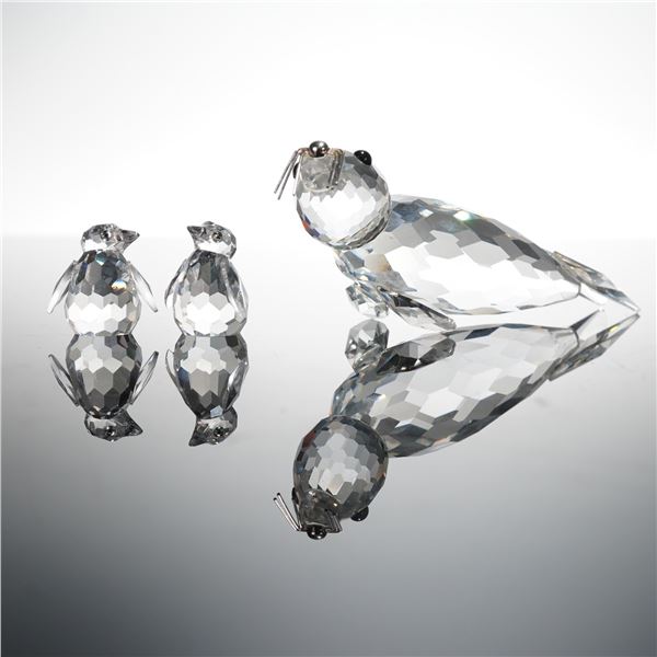 3pc Swarovski Crystal Figurines, Seal and Baby Penguins
