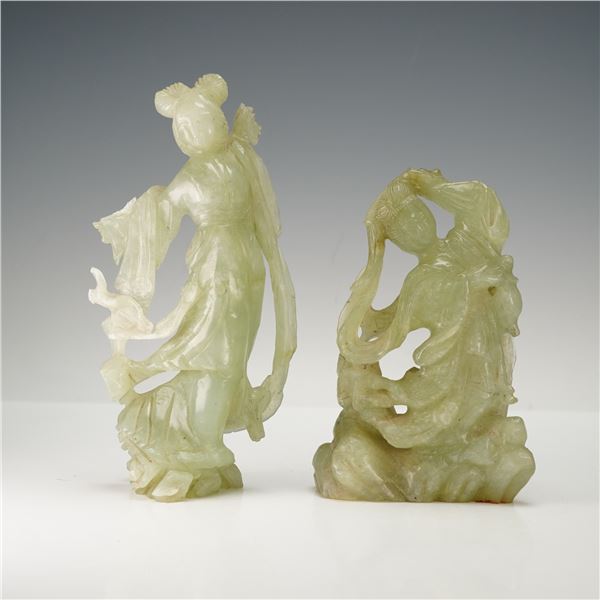 2pc Chinese Carved Jade Female Figurines