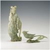 Image 1 : 2pc Chinese Carved Jade Lady and Bird Figurines