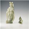 Image 2 : 2pc Chinese Carved Jade Lady and Bird Figurines