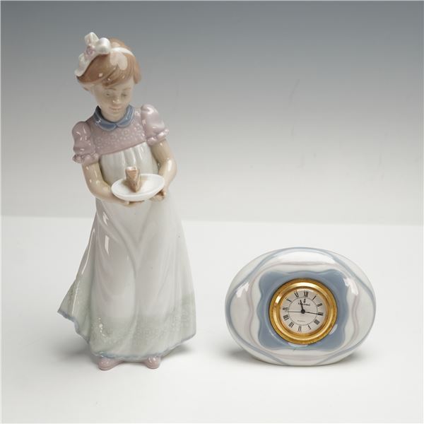 2pc Lladro Porcelain Figurine and Clock