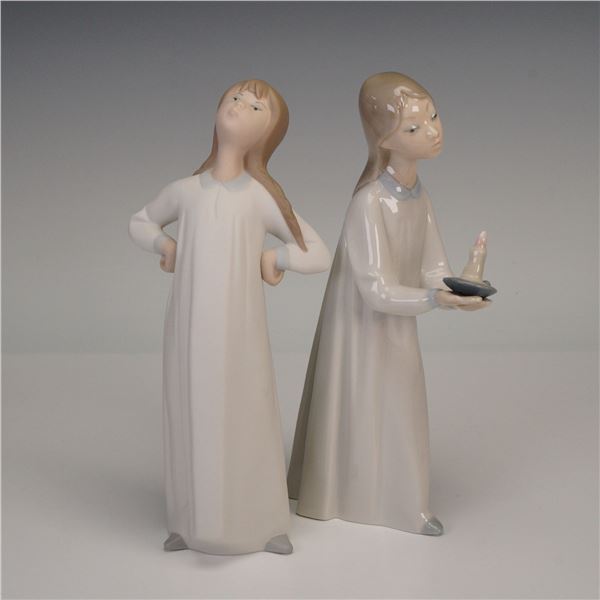 2pc Lladro Porcelain Figurines, Girl w/ Candle 4868 & Girl Stretching 4872