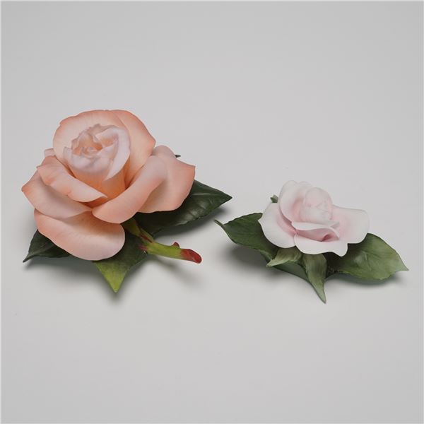 2pc Boehm Porcelain Flower Figurines, Flower of Love & Barbara Bush Rose