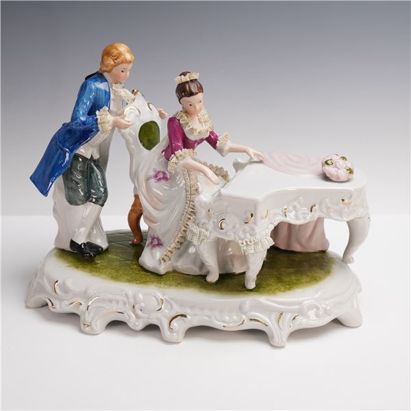 Lace Porcelain Figurine, Piano Practice Couple
