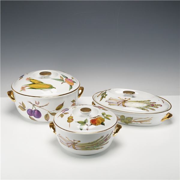 3pc Royal Worcester Porcelain Covered Casserole Dishes, Evesham
