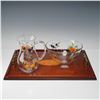 Image 2 : 4pc Inlaid Wood Tray with Glass Bowl & Pitcher with Stirrer