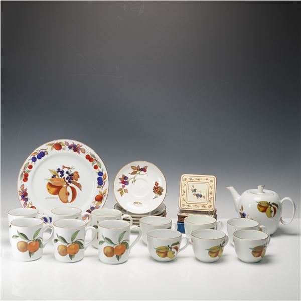 21pc Royal Worcester Porcelain Tea Set, Evesham
