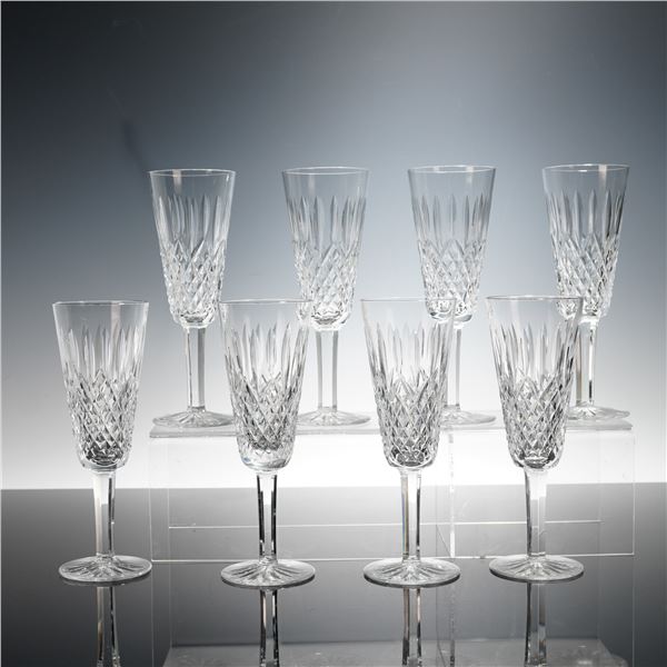 8pc Waterford Crystal Fluted Champagne Glasses, Lismore