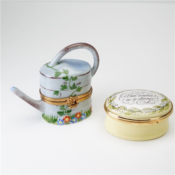 2pc Halcyon Days Limoges Porcelain Treasure Boxes
