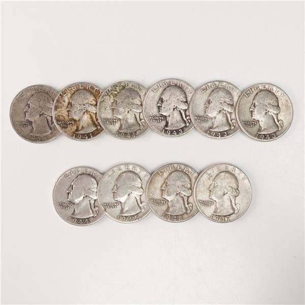 10pc 1934 to 1948 Washington Silver Quarters
