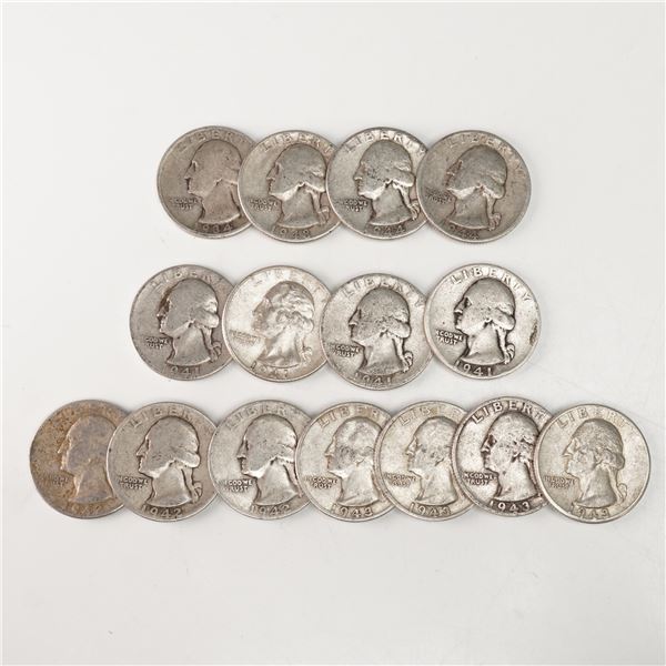 15pc 1934 to 1948 Washington Silver Quarters