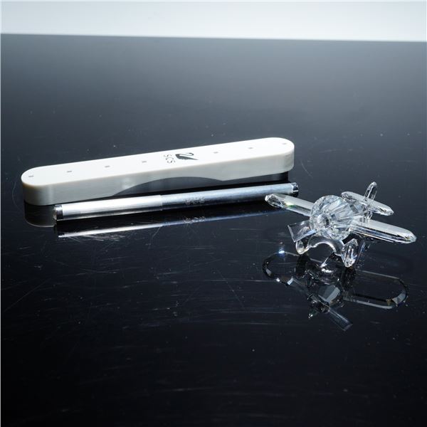2pc Swarovski Crystal Figurine Plane 152111 + SCS Pen in Case