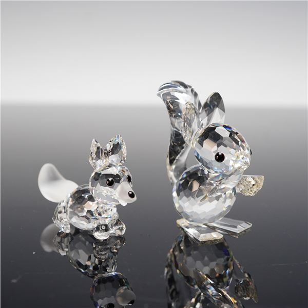 2pc Swarovski Silver Crystal Figurines, Mini Fox Prowling and Squirrel