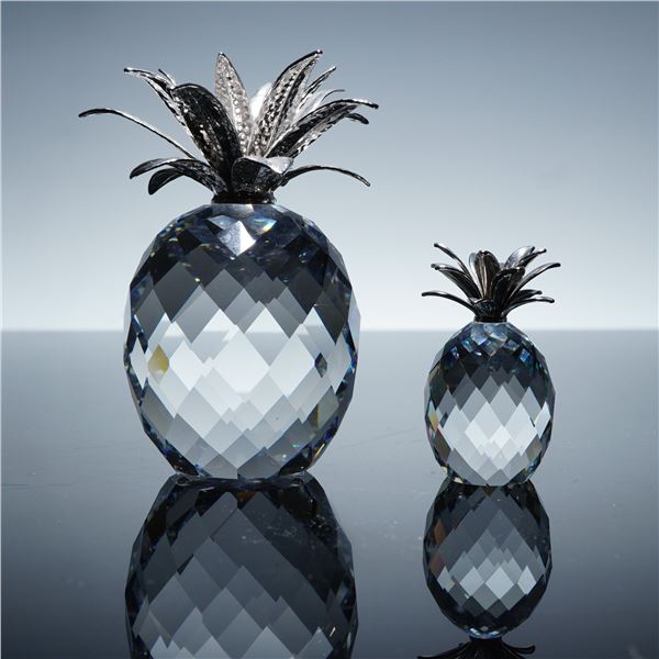 2pc Swarovski Sparkling Fruit Crystal Figurines, Large & Small Pineapples
