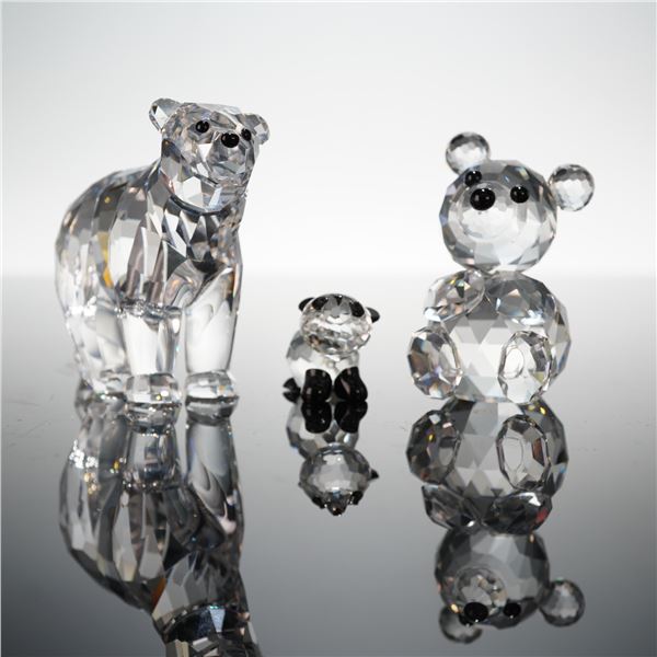 3pc Swarovski Silver Crystal Figurines, Baby Panda Brother Bear, Small Bear