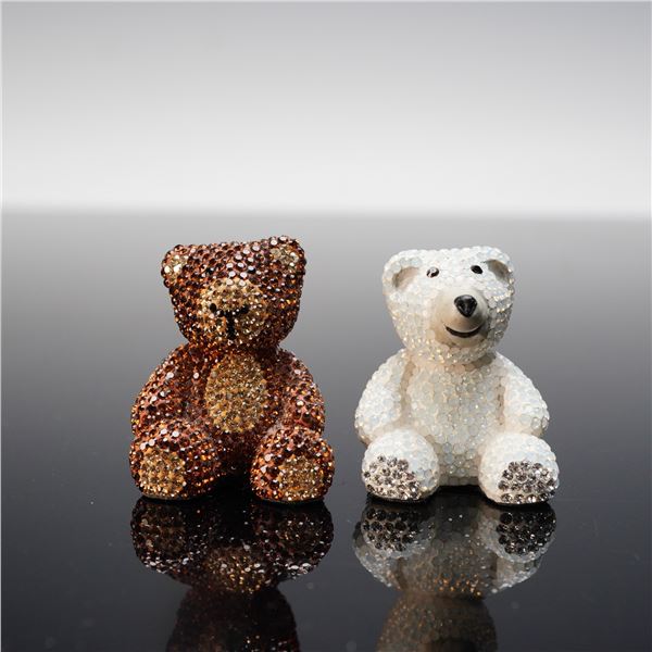 2pc Crystal-Encrusted Teddy Bear Figurines