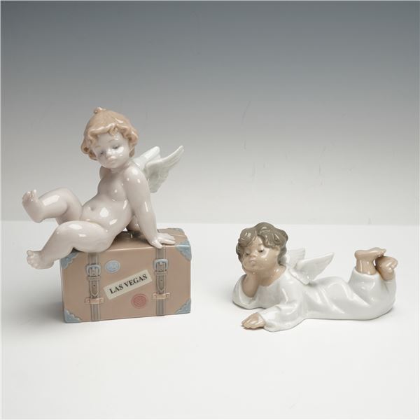 2pc Lladro Porcelain Figurines, Angel and Travel the World of Lladro