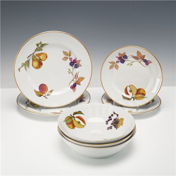 7pc Royal Worcester Porcelain Dinnerware-Bowls & Plates, Evesham