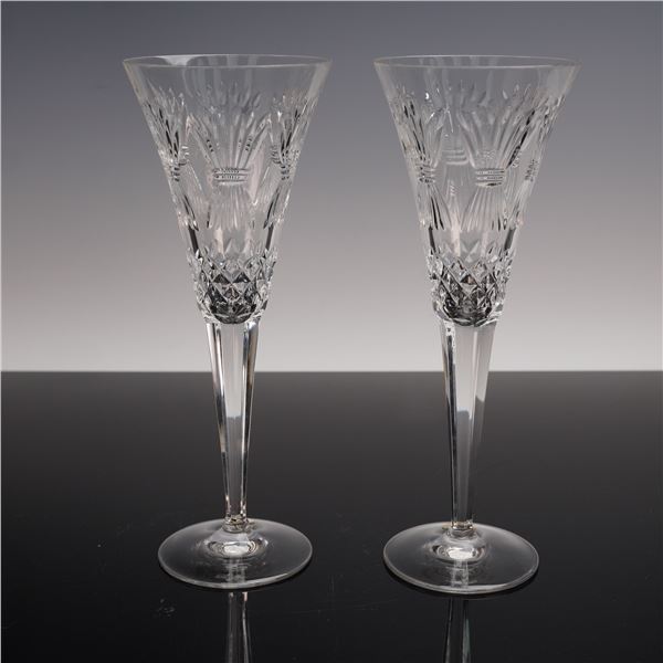 2pc Waterford Crystal Millennium Prosperity Champagne Flutes