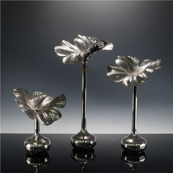 3pc Spanish Silver Plated Flower Vases